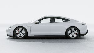 Exterior view of Taycan 4S showing the left side of the car