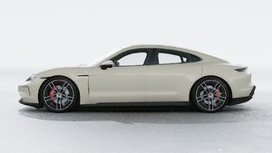 Exterior view of Taycan 4S showing the left side of the car
