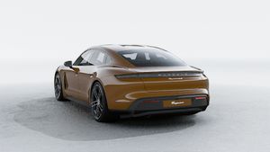 Exterior view of Taycan 4S showing the back and left side of the car