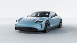 Exterior view of Taycan 4S showing the front and left side of the car