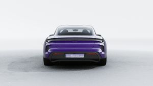 Exterior view of Taycan Turbo showing the rear of the car