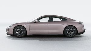 Exterior view of Taycan Turbo showing the left side of the car