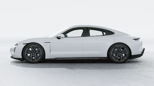 Exterior view of Taycan Turbo showing the left side of the car