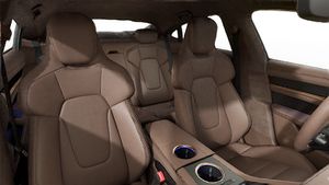 Interior view showing the front seats of Taycan Turbo S