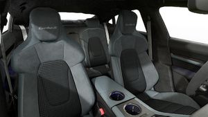 Interior view showing the front seats of Taycan Turbo S