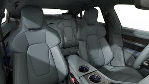 Interior view showing the front seats of Taycan Turbo S