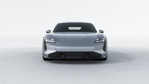 Exterior view of Taycan Turbo S showing the front of the car