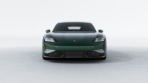 Exterior view of Taycan Turbo S showing the front of the car