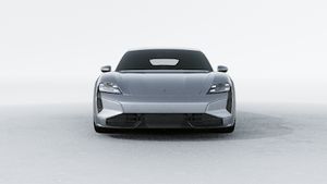 Exterior view of Taycan Turbo S showing the front of the car