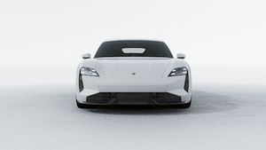 Exterior view of Taycan Turbo S showing the front of the car