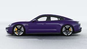 Exterior view of Taycan Turbo S showing the left side of the car