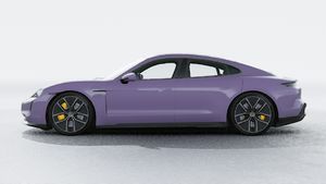 Exterior view of Taycan Turbo S showing the left side of the car