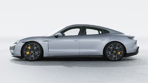 Exterior view of Taycan Turbo S showing the left side of the car