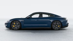 Exterior view of Taycan Turbo S showing the left side of the car