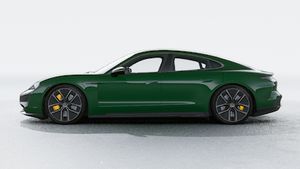 Exterior view of Taycan Turbo S showing the left side of the car