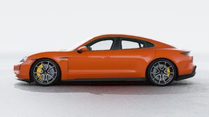 Exterior view of Taycan Turbo S showing the left side of the car