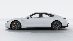 Exterior view of Taycan Turbo S showing the left side of the car