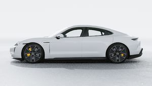 Exterior view of Taycan Turbo S showing the left side of the car