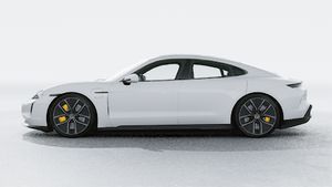 Exterior view of Taycan Turbo S showing the left side of the car