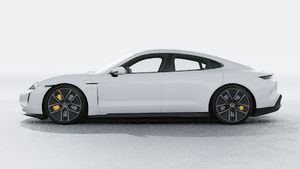 Exterior view of Taycan Turbo S showing the left side of the car