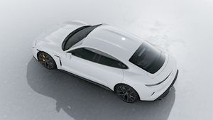 Exterior view of Taycan Turbo S seen from above