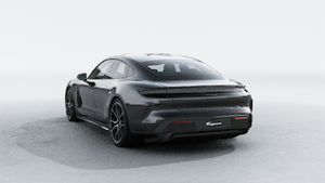 Exterior view of Taycan Turbo S showing the back and left side of the car
