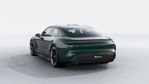 Exterior view of Taycan Turbo S showing the back and left side of the car