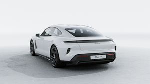 Exterior view of Taycan Turbo S showing the back and left side of the car