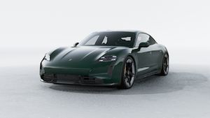 Exterior view of Taycan Turbo S showing the front and left side of the car