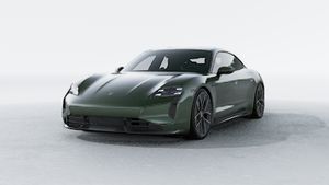 Exterior view of Taycan Turbo S showing the front and left side of the car