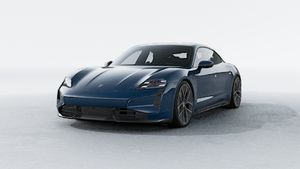 Exterior view of Taycan Turbo S showing the front and left side of the car