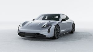 Exterior view of Taycan Turbo S showing the front and left side of the car