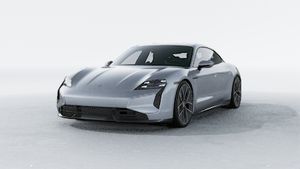 Exterior view of Taycan Turbo S showing the front and left side of the car
