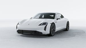 Exterior view of Taycan Turbo S showing the front and left side of the car