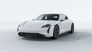 Exterior view of Taycan Turbo S showing the front and left side of the car