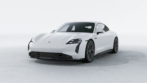Exterior view of Taycan Turbo S showing the front and left side of the car