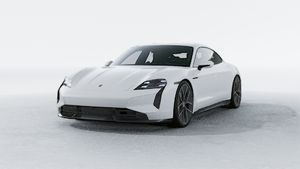 Exterior view of Taycan Turbo S showing the front and left side of the car