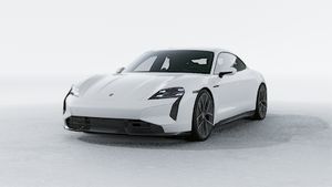 Exterior view of Taycan Turbo S showing the front and left side of the car