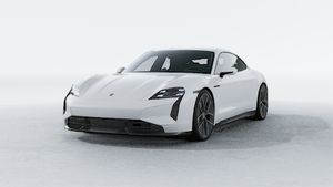 Exterior view of Taycan Turbo S showing the front and left side of the car