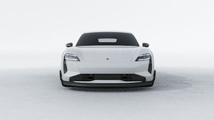 Exterior view of Taycan Turbo GT with Weissach Package showing the front of the car