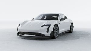 Exterior view of Taycan Turbo GT showing the front and left side of the car