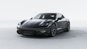 Exterior view of Taycan Black Edition showing the front and left side of the car