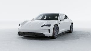 Exterior view of Taycan GTS Sport Turismo showing the front and left side of the car