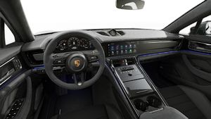 Interior view showing the steering wheel and dashboard of Panamera GTS
