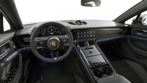 Interior view showing the steering wheel and dashboard of Panamera GTS