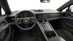 Interior view showing the steering wheel and dashboard of Panamera 4S E-Hybrid