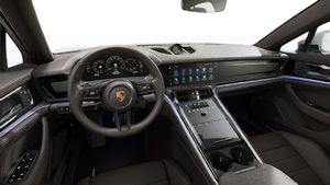 Interior view showing the steering wheel and dashboard of Panamera 4S E-Hybrid