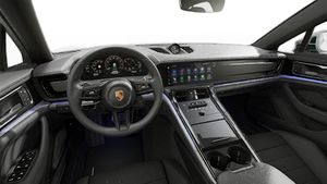 Interior view showing the steering wheel and dashboard of Panamera 4S E-Hybrid
