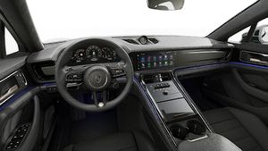 Interior view showing the steering wheel and dashboard of Panamera Turbo E-Hybrid