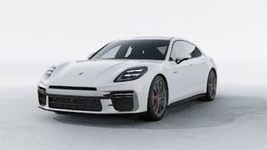 Exterior view of Panamera Turbo E-Hybrid showing the front and left side of the car